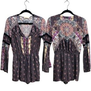 Hollister Boho Medallion Print Long Sleeve Romper Size Small Multicolor Festival